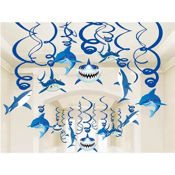 

30PCS Shark Party Supplies Summer Hanging Swirls Sea Sharknado Kids Birthday Decorations Splash Ceiling Foil Ornaments