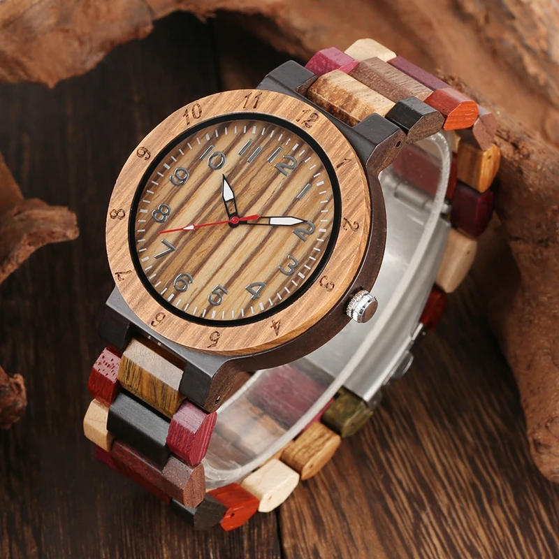 Retro Full Wood Watch Male Unique Mixed Color Wooden Band Quartz Watch Men Clock Man Top Luxury Fashion Men's Watch Reloj Hombre 2019 2020 (6)