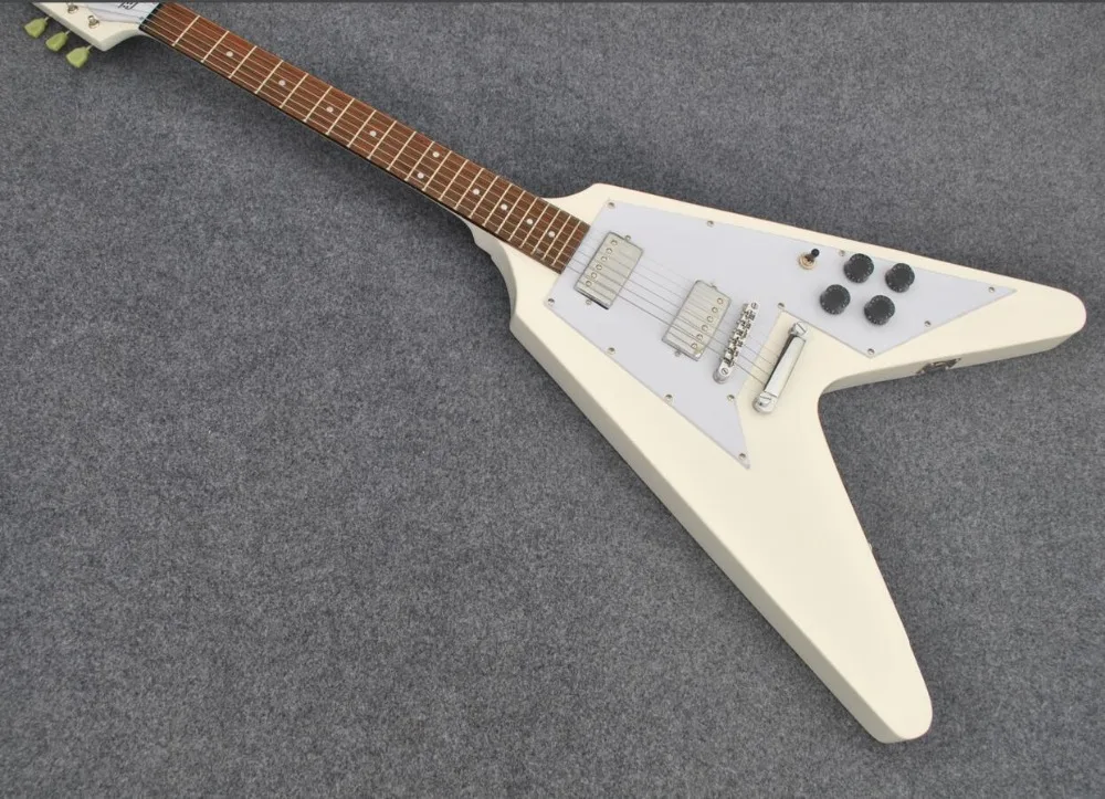

High quality V electric guitar, white abnormity guitar, real photos. Can modify the custom, real photos