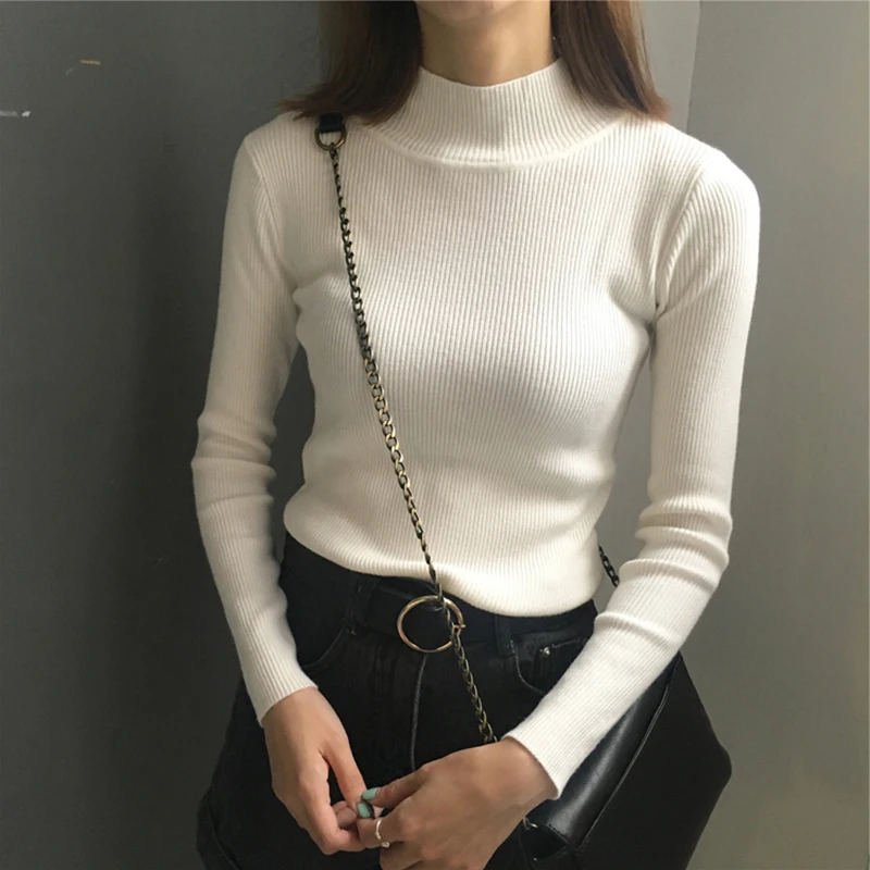 Half-neck Sweater Women's Wild Tight-fitting Solid Color Bottoming Autumn Winter Slim Slimming Long-sleeved Warm zx032 | Женская