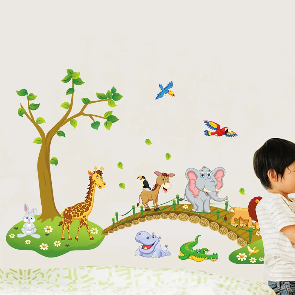 1041 лесные животные наклейки на стену с мотивами из мультфильмов для детских комнат Декор Спальни Diy художественные настенные наклейки детская передвижная стена из ПВХ наклейка