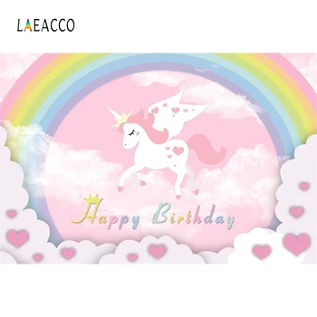 

Laeacco Cartoon Unicorn Baby Birthday Party Backdrop Rainbow Poster Banner Vinyl Photographic Background Photo Studio Photozone