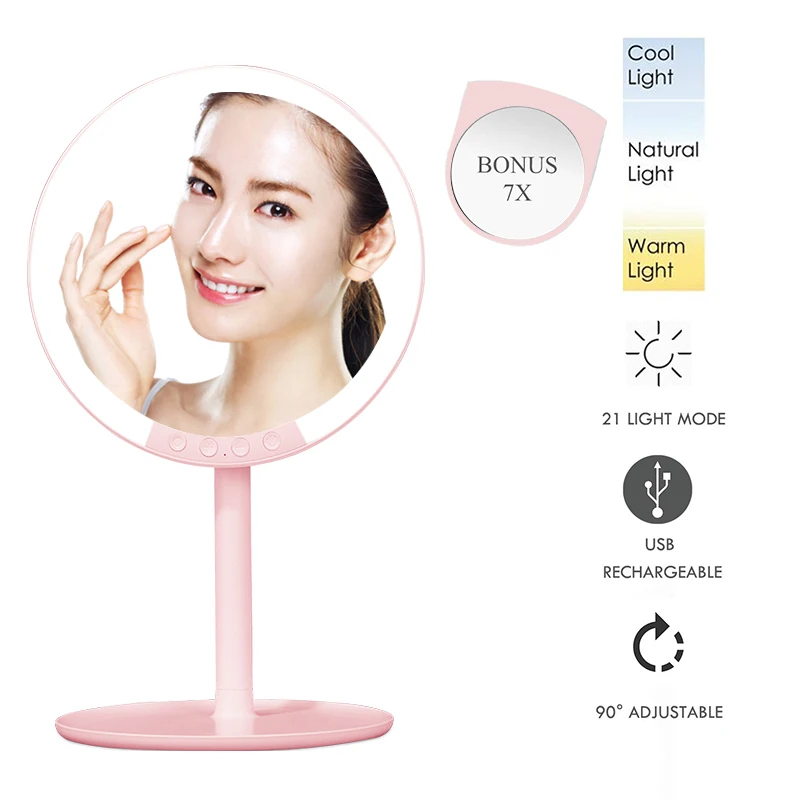 

Professional 7 Inch Professional Travel Standing Makeup Vanity Mirror 66 LED Lights Dimmable 1x+Mini 7x Magnifying