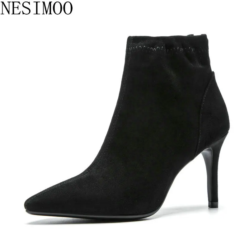 

NESIMOO 2019 Fashion Women Ankle Scrub Pointed Toe Thin High Heel Zipper Basic Fashion All Match Elegant Solid Shoes Size 34-39