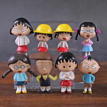 

8PCS Chi-bi Maruko Action Figure Sakura Momoko Doll Garage Kits Cartoon Model Children Girl Birthday Gifts Cake Toppers