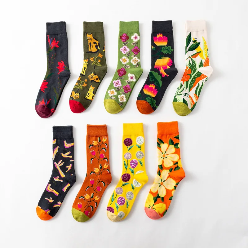 Moda sockmark/мужские Носки с рисунком собаки осьминога, цветов, растений, Kawaii, забавные счастливые носки, повседневные женские хлопковые чулки, для катания на коньках, Harajuku