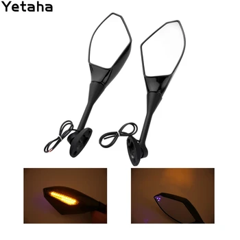 

3 Blue Point Dual LED Motorcycle Integrated LED Side Mirrors Turn Signal Indicator Rearview Mirror For Honda CBR1000 Suzuki