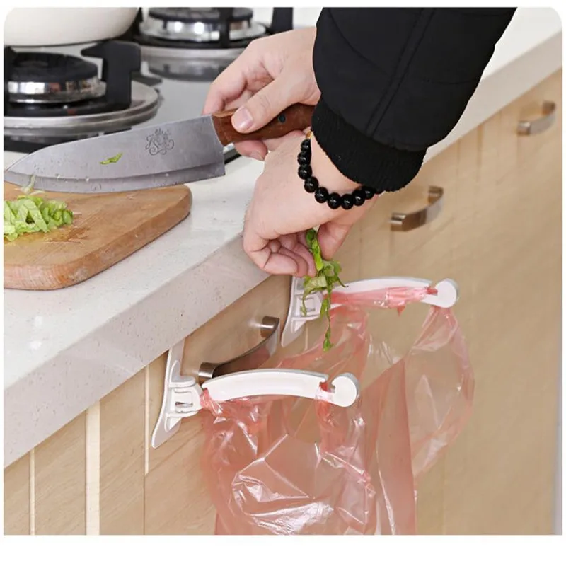 

New Qualified Dropship 1Pair Kitchen Door Cabinet Hook Rack Trash Bags Storage Garbage Handbag Rack Sep19