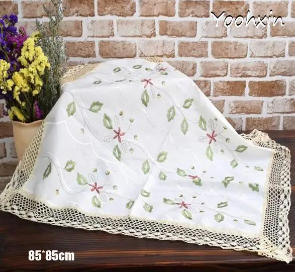 

Vintage white square Tablecloth embroidered lace kitchen tea coffee Table Cover cloth mantel Birthday dining party Wedding Decor
