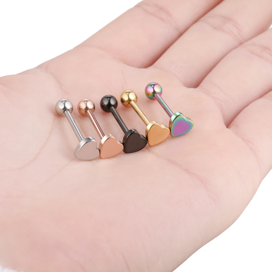 Piercing Jewelry Body Piercing Jewelry Body Jewelry 1PC 14G Steel Heart Logo Tongue Barbell Nipple Barbell Mamilo Piercing Labret Stud Lip Piercing
