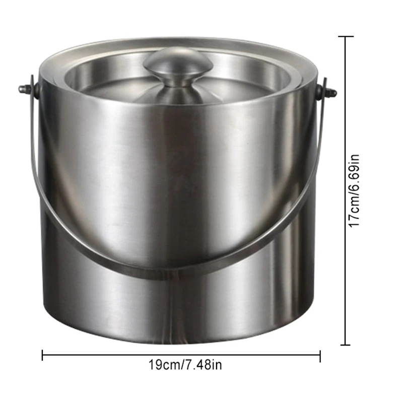 

3L 2 Tier Stainless Steel Insulation Ice Bucket with Lid Handle for Wine Champagne Bar Ktv