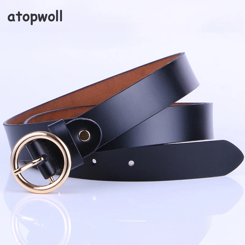 

2019 cow genuine leather belts for Women alloy round pin buckles vintage belts for womens jeans cinturones mujer high quality