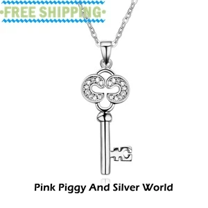 New Platinum Rose Gold Champagne Zinc Alloy Link Chain Rhinestone Pendant Necklaces Women Classic Key Fit Gift | Украшения и