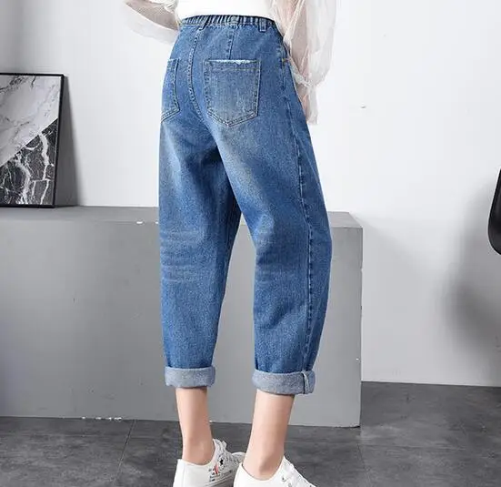 Новые модные повседневные джинсы из денима капри женские шаровары женские плюс размер шаровары брюки весна осень смесь хлопка tyn0911