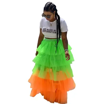 

Colorful Layers Tulle Summer Long Skirt A-Line Women Ruffle Ball Gown High Waist Pleated Skirt Streetwear Casual Tutu Skirts
