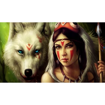 

Full Square Drill 5D DIY Diamond Painting "girl spear warrior wolf" Embroidery Cross Stitch Mosaic Home Decor Gift Y2038