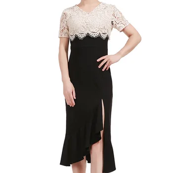 

Patchwork Lace Women Long Dress Elegant V-Neck Sexy Split Mermaid Dresses