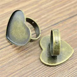 Скидка 50% (5 шт. или больше) 2 цвета Fit 25mm Сердце Стекло кабошон оправы кольца Регулируемый кольца на Противотуманные фары настройки для