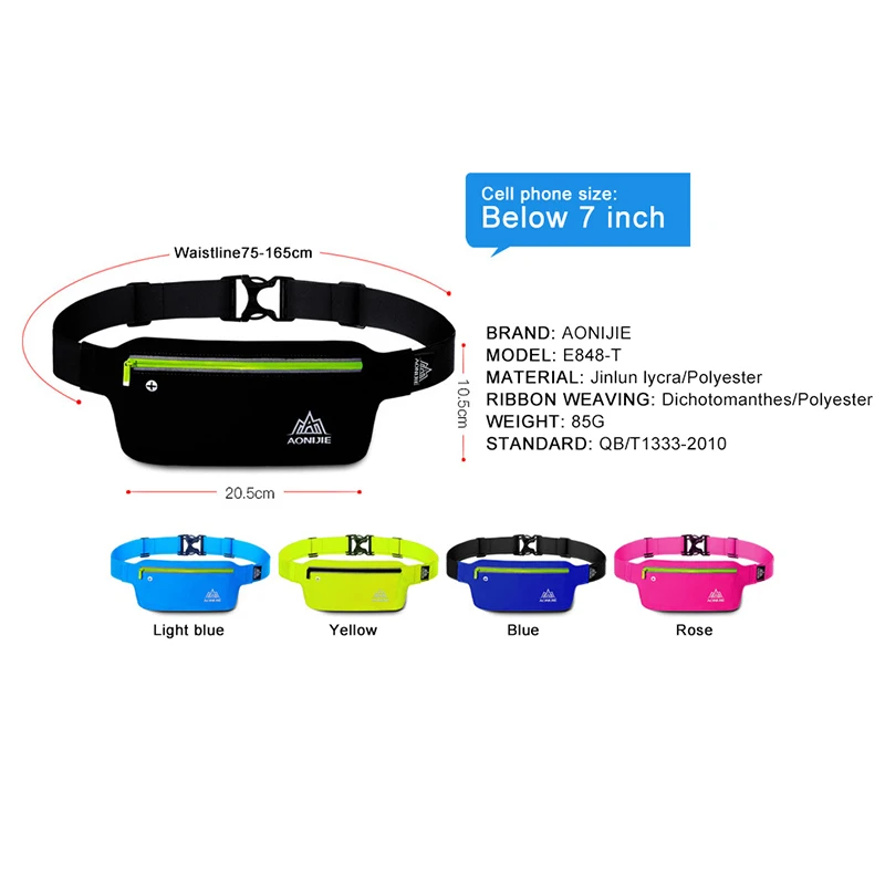 AONIJIE bolsa de correr impermeable de nailon cintura paquete cinturón de deporte al aire libre correr maratón ligero apretado bolsillo de la cintura del teléfono
