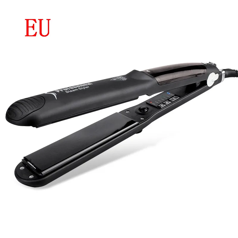 Professional 2IN1 выпрямитель/щипцы для завивки Curl Моделирование инструмент салон Styler керамика паровой волос Электрический бигуди челнока - Цвет: EU