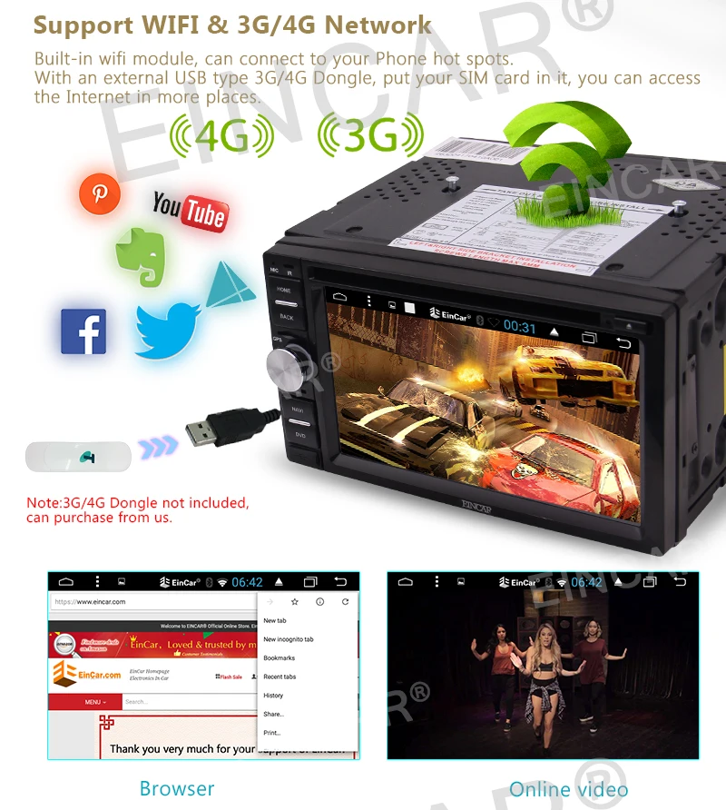 Top Eincar Quad Core Android6.0 Mashmallow Car stereo with DVD Player GPS Navigation support Bluetooth Car Entertainment 5 Top Eincar Quad Core Android6.0 Mashmallow Car stereo with DVD Player GPS Navigation support Bluetooth Car Entertainment 5