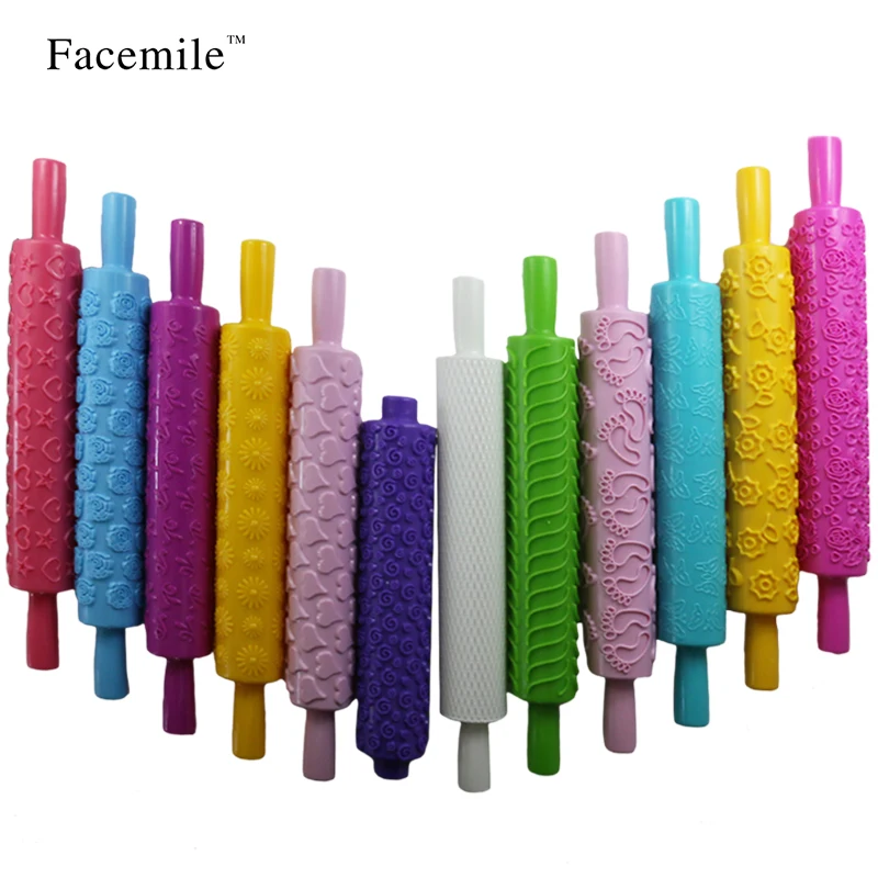

8pcs Colourful Patterned Embossing Rolling Pin Cake Decorating Tool Fondant Rolling Pin Cake Sugarcraft Embossing Roller 53022