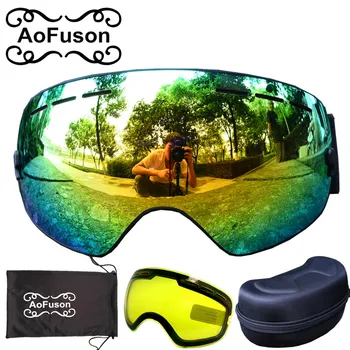 

Brand Professional Ski Goggles Double Lens Anti-fog Big Spherical Skiing Glasses Snow Mask With Night Vision Lens Original Box