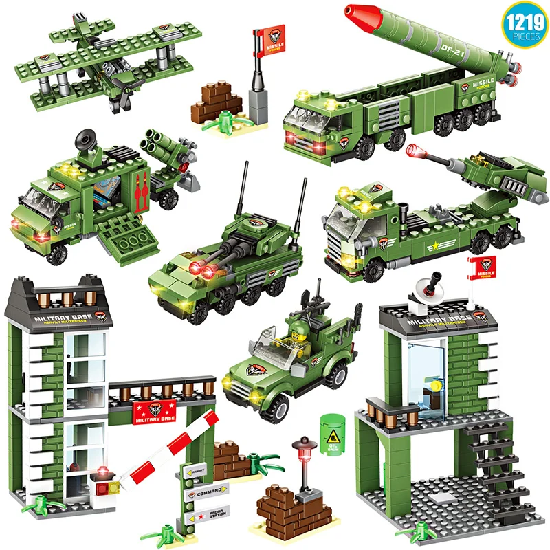 

1219pcs Military Series Building Blocks 8in1 City War Compatible LegoING Boys Friends Bricks Figures Kids Toys for Children GB36