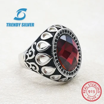 

silver 925 fine jewelry men's rings accessories turquoise gemstone natural red black onyx agate cubic zircon wholesale TCR436