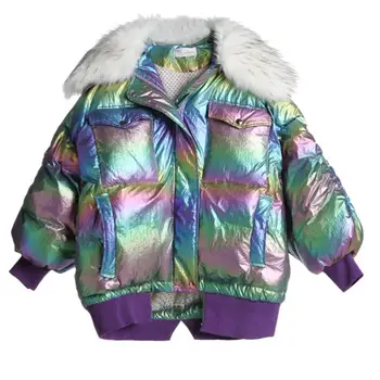 

Gradient thicken cotton coats female big fur collar warm zipper patchwork jackets winter new fashion brand outerwear gx1639