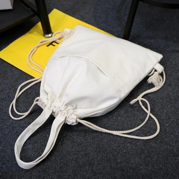 

School Rucksack Beach Sports Dance Shopping Tote Shoulder Bag Handmade Cotton Canvas Drawstring Backpack