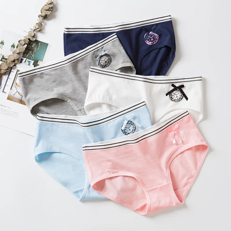 

TWTZQ Fashion Women Underwear Clock Print Cute Calcinha Girl Bow Cotton Sexy Lingerie Female Briefs Sexy Panties A3NK109