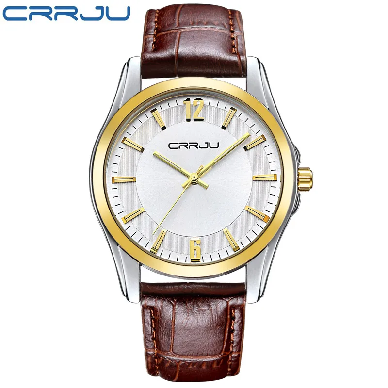

CRRJU Men Watch Japan Quartz Movement 2017 Gold Leather Ultra-thin Business Watches Top Brand Luxury Wrist Watch Relogio