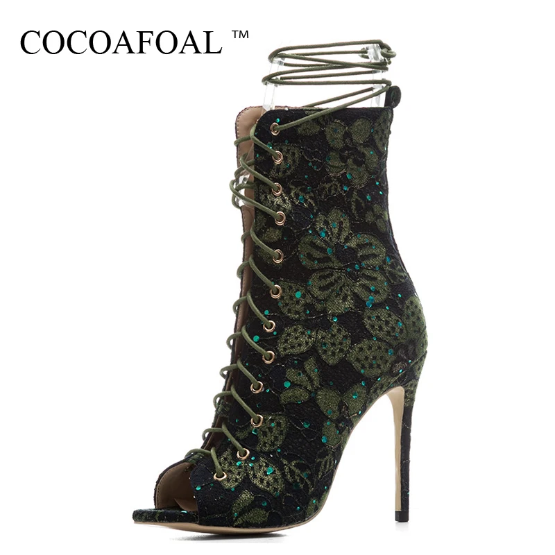 

COCOAFOAL Women Rhinestone Sandals Plus Size 33 43 Wedding Heels Peep Toe Ankle Boots Summer Sexy Lace Up Gladiator Sandals 2018