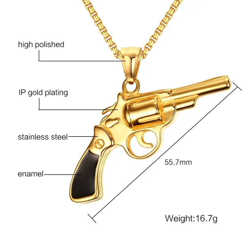 Vnox пистолет Ожерелья и Подвески золото-цвет Нержавеющая сталь Для мужчин ювелирные изделия в стиле панк ювелирные изделия 24 дюймов цепи