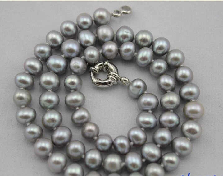 

Fast SHIPPINGfresh water pearl necklace 7-8mm Gray 17INCH NEW