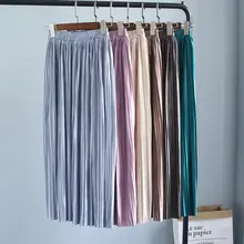 Большое количество хорошего качества с длинным разрезом плиссированные юбки по колено женщины 6063