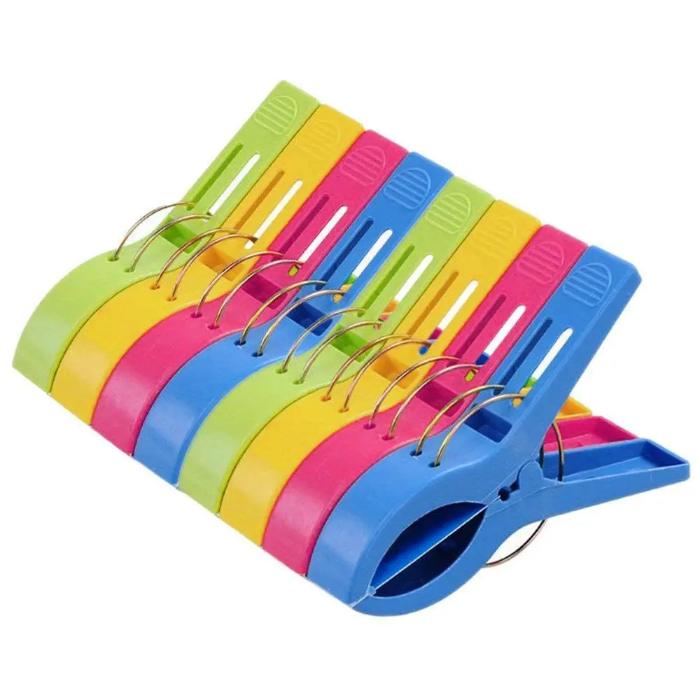 

Best Pack of 8 Large Bright Colour Plastic Beach Towel Pegs Clips for Sunbed, various colours