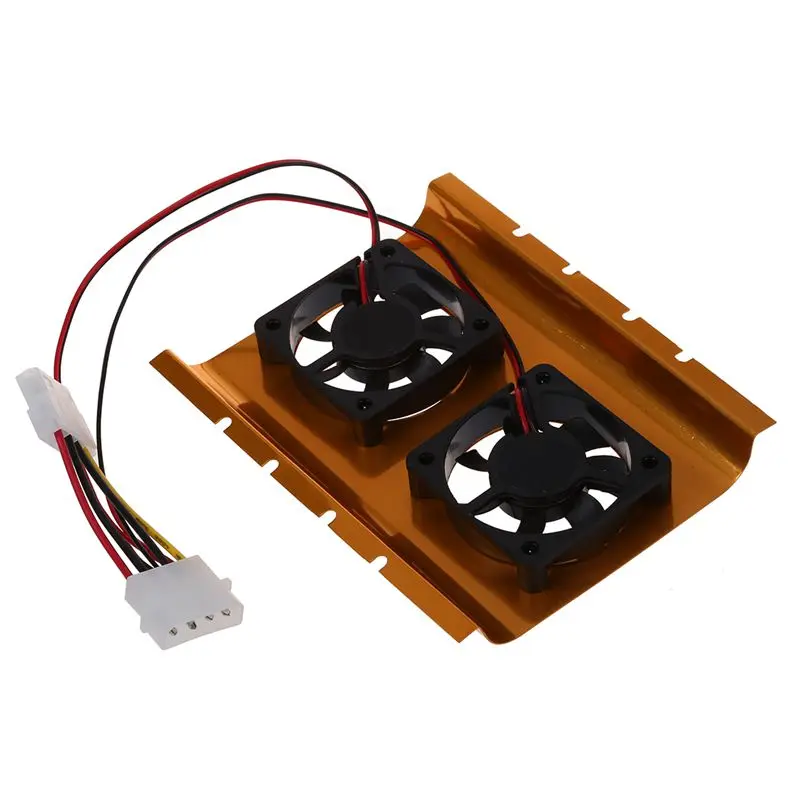 

3.5" Hard Disk Drive HDD Dual Fan Cooling Cooler Gold Tone for Desktop PC