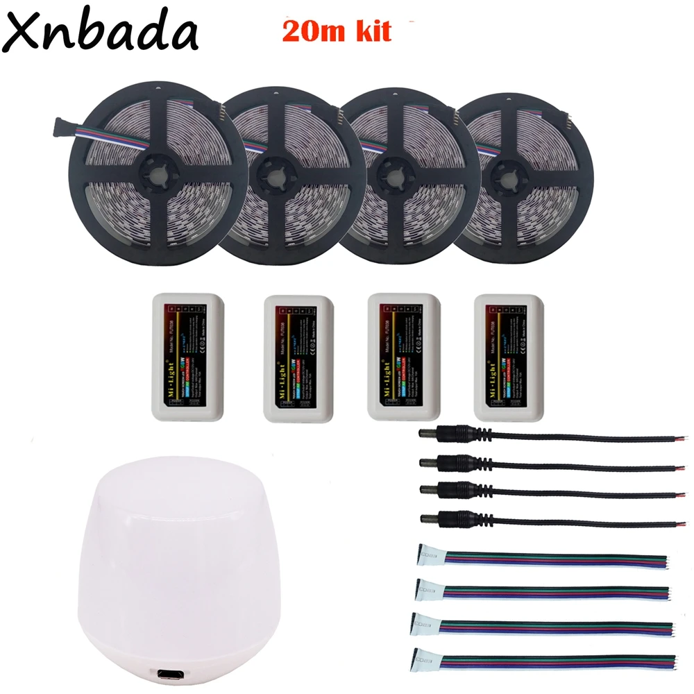 cheap Highlight 5 10 15 20m RGBW RGBWW 5050SMD Led Strip Light DC12V+Mi.light 2.4G Led Controller+WIFI Ibox Controller