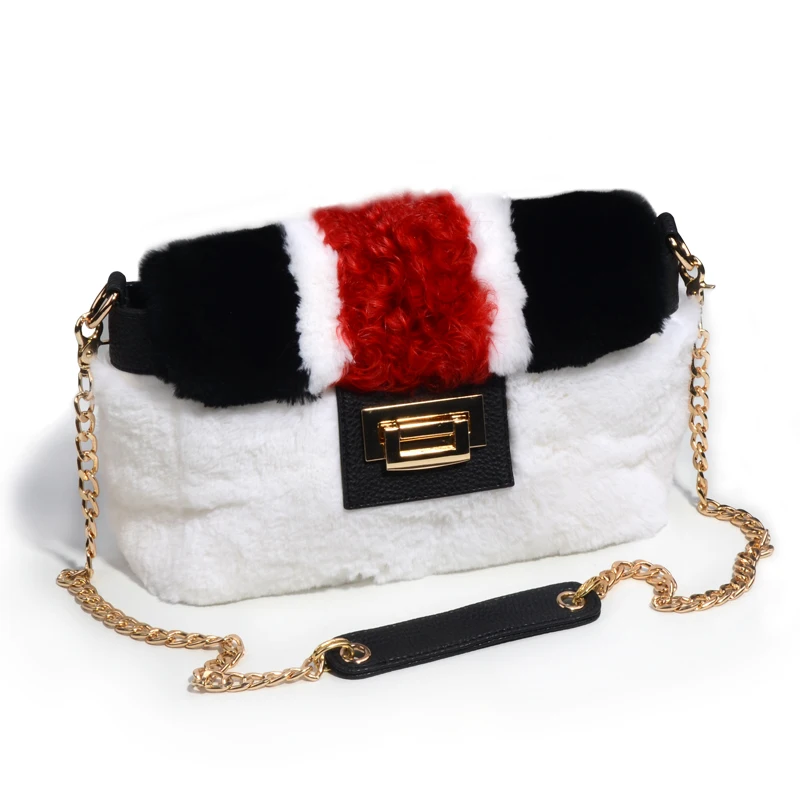 

White Red Black Lamb Fur Handbags Women Metal Handbag Rex Bag Backpack Purse