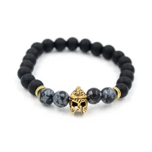 FAITHEASY украшения натуральное черное покрытие Снежная бусина Спарта воин браслет со шлемом