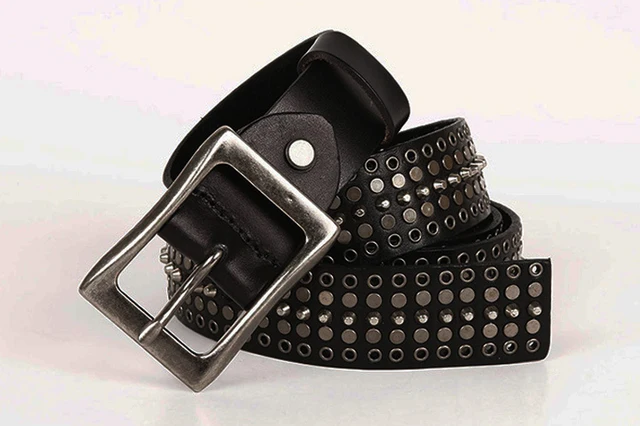 3.4CM Genuine Leather Cowboy Belt Buckle Vintage Metal Rivet
