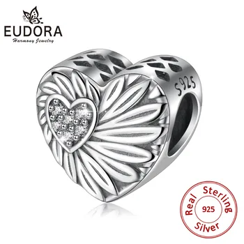 

EUDORA Romantic 925 Sterling Silver Crystal CZ Heart Flower Charms Beads fit Original Bracelets DIY Jewelry Making 2019 New Z102