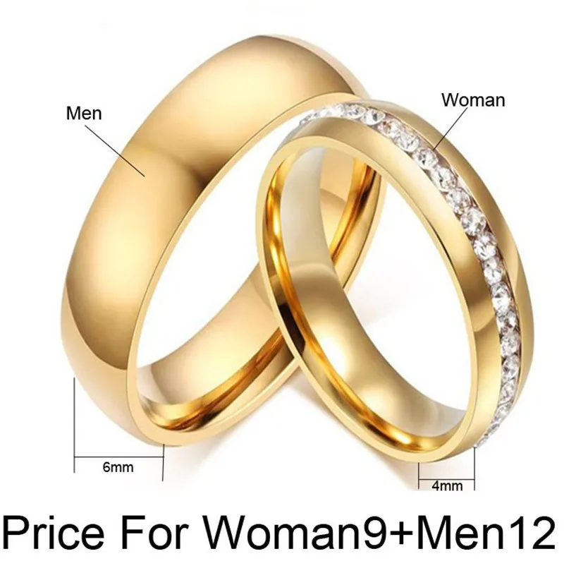 2 шт./пара AAA CZ камни персонализировать свадебные кольца для мужчин и женщин Нержавеющая сталь Альянс пара Юбилей кольцо Bijoux(украшения своими руками - Цвет основного камня: Woman9Men12