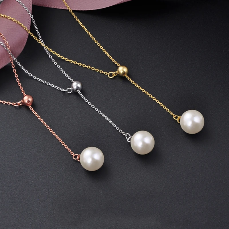 

HongYe Real Pearls Necklaces Long Link Chain 925 Sterling Silver Pendant Necklace Jewelry Women Round Pearl Long Silver Chain