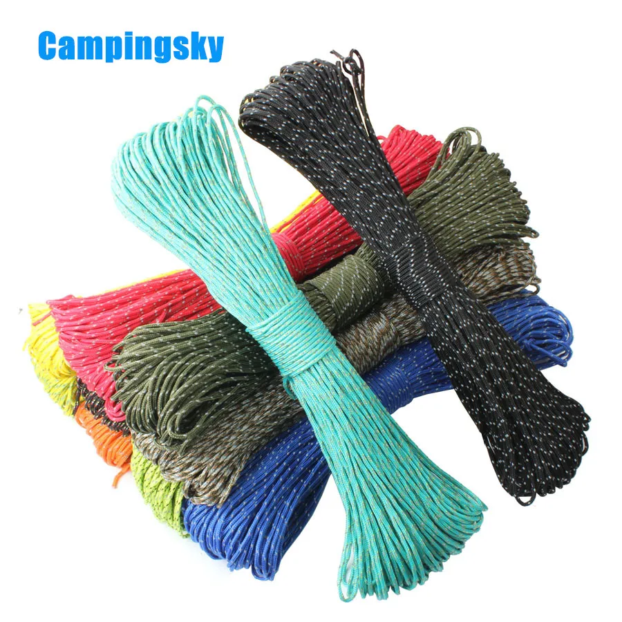 CAMPINGSKY Paracord 2mm Reflective Rope 3 Strand Core Outdoor Camping Cord Parachute Cord Lanyard Tent Multifunction