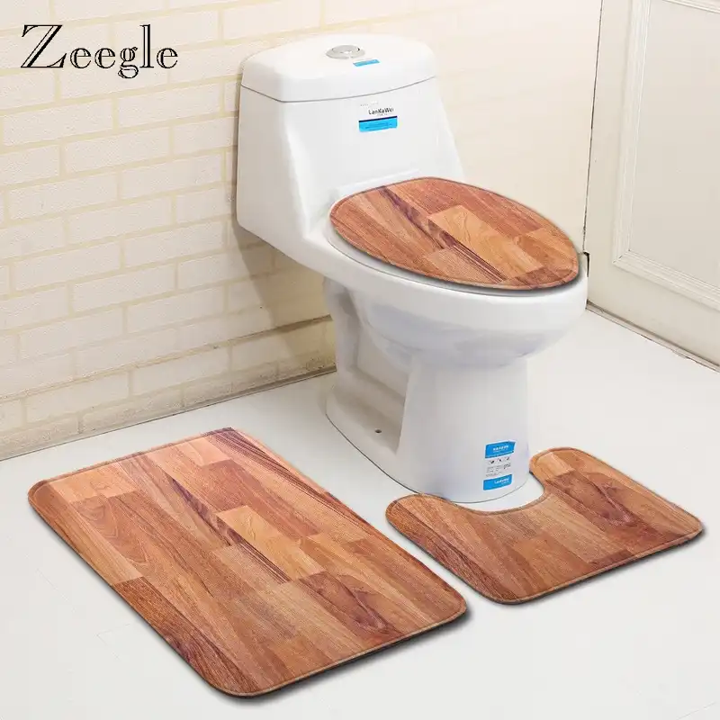 Zeegle Non Slip Kamar Mandi Karpet Batasan Kayu Mandi 3pcs Kamar Mandi Karpet Set Penyerap Mat Toilet Lantai Kamar Mandi Tikar Mandi Tikar Aliexpress