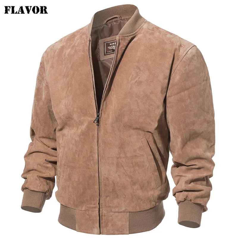 FLAVOR Men Classic Real Pigskin Coat Genuine Baseball Bomber Leather Jacket men leather jacket