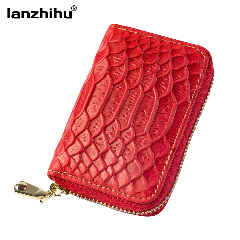 

Brand Genuine Leather RFID Blocking Credit Card Holder Women Travel Wallet Women Business ID Holder Zipper Pocket Coin Purse